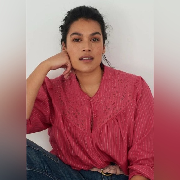 PILCRO ANTHROPOLOGIE The Victoria Lace Button Down in Pink Size 18W Boho Beach - Picture 4 of 15